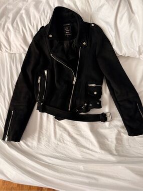 Zara Black Belted Moto Leather Jacket